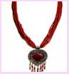 jewelry wholesale distributor - multiple strand red necklace with red and gold pendant