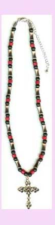 wholesale religious jewlery promotion - red and black beaded necklace with cross   