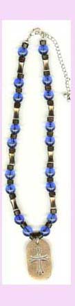 wholesale christian jewlery - beaded necklace with cross etched into pendant   