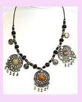 wholesale jewelry manufacturer - multiple colored beaded necklace with several different colored pendants    