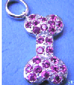 promotional gift jewelry supply - silver pendant shaped as a dog bone embeded with purple gems    