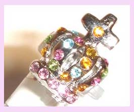 promotional gift wholesale supply - silver ring embeded with multiple colored stones    