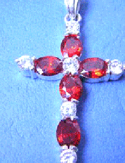 wholesale religious jewelry supplier - silver cross pendand embeded with clear and red gems    
